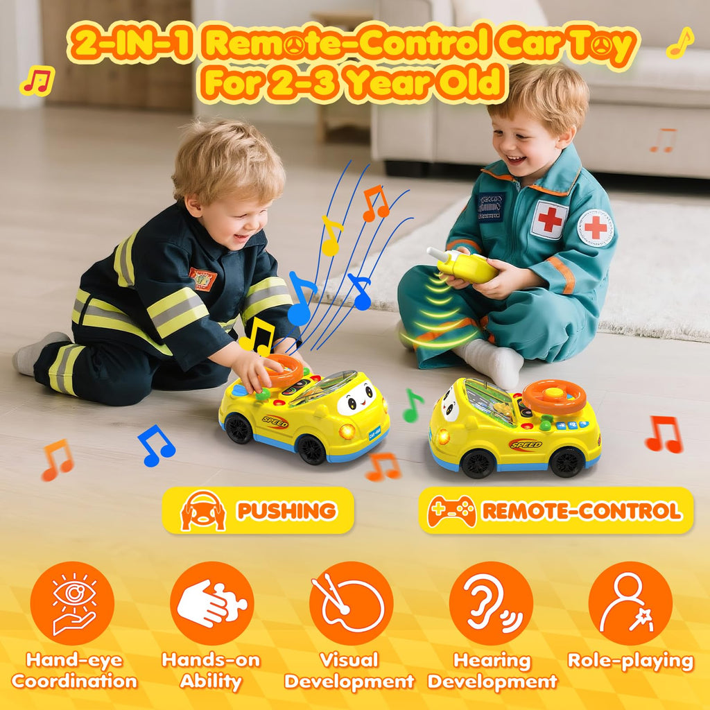 DADAPALS Toddler RC Push Car – Steering Wheel Racing Toy for Ages 1-3 (Yellow)