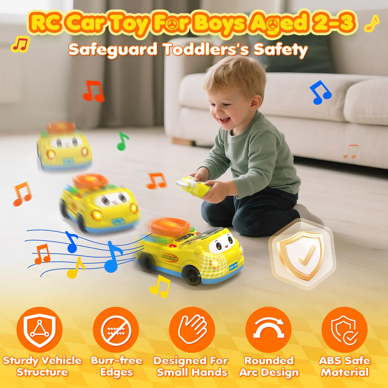 DADAPALS Toddler RC Push Car – Steering Wheel Racing Toy for Ages 1-3 (Yellow)