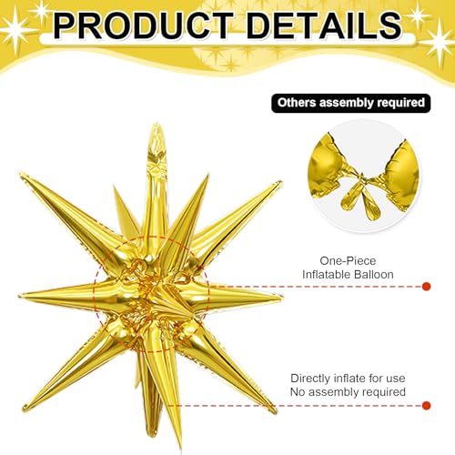 Dagelar 9-Piece Gold Star Balloon Set – Metallic Foil Spike Balloons for Parties (3x27in + 6x22in)