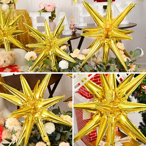 Dagelar 9-Piece Gold Star Balloon Set – Metallic Foil Spike Balloons for Parties (3x27in + 6x22in)