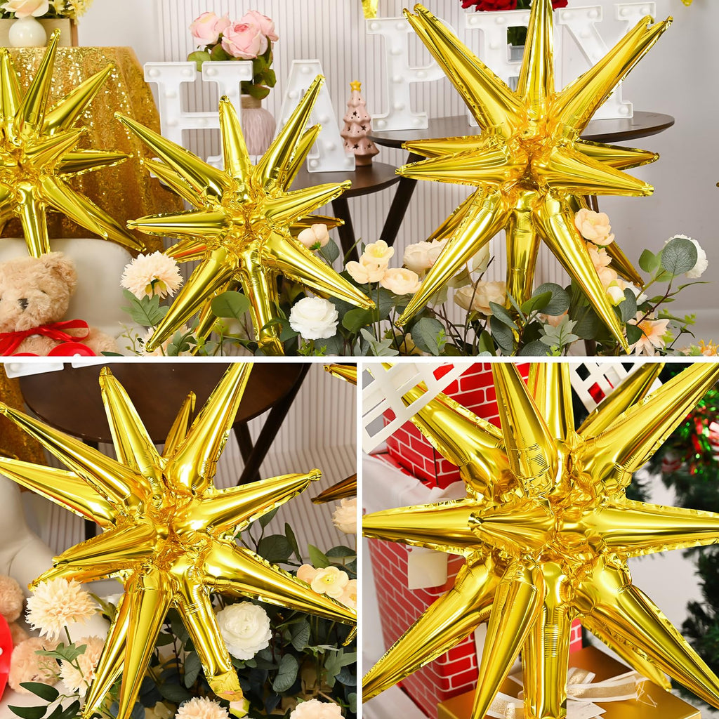 Dagelar 9-Piece Gold Star Balloon Set – Metallic Foil Spike Balloons for Parties (3x27in + 6x22in)