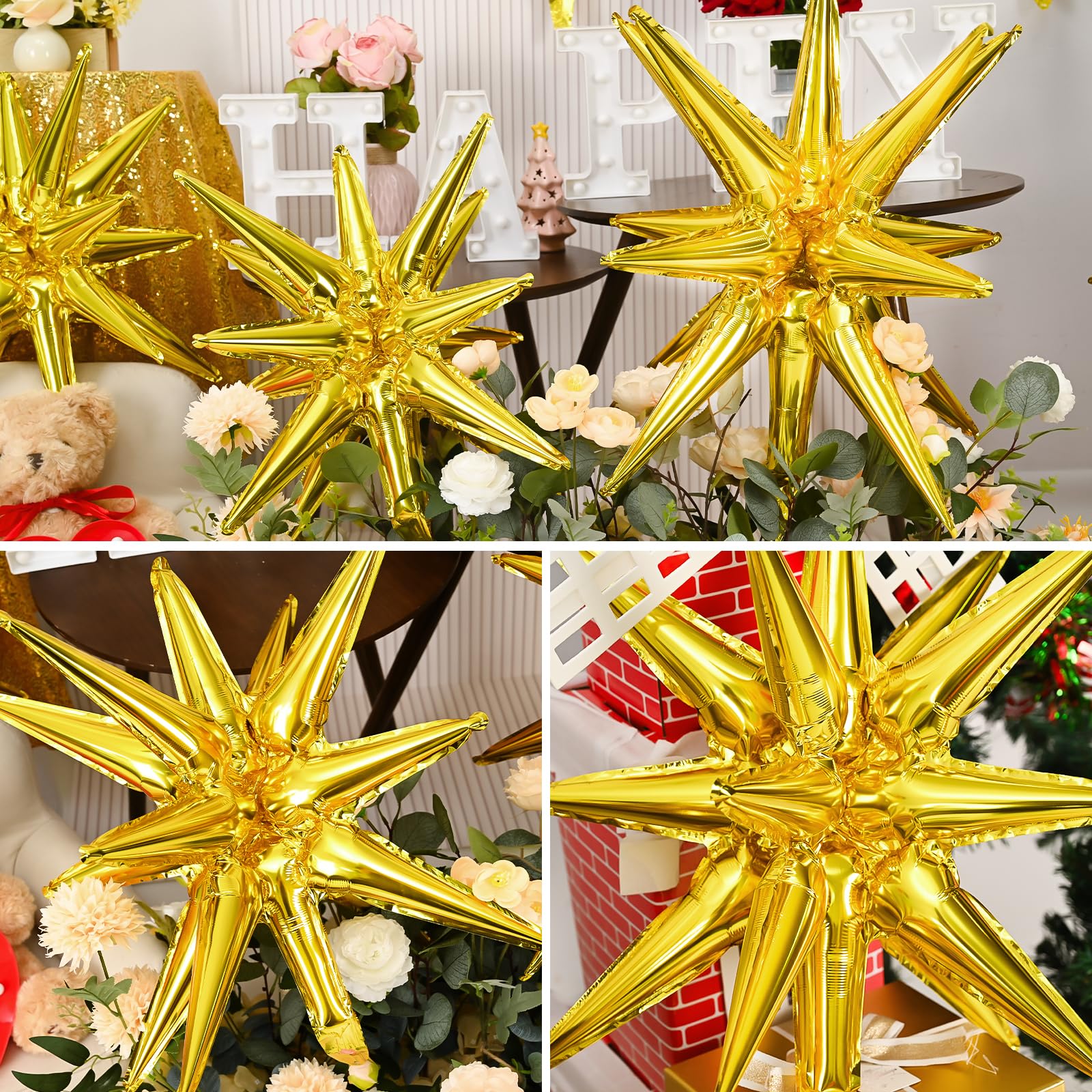 Dagelar 9-Piece Gold Star Balloon Set – Metallic Foil Spike Balloons for Parties (3x27in + 6x22in)