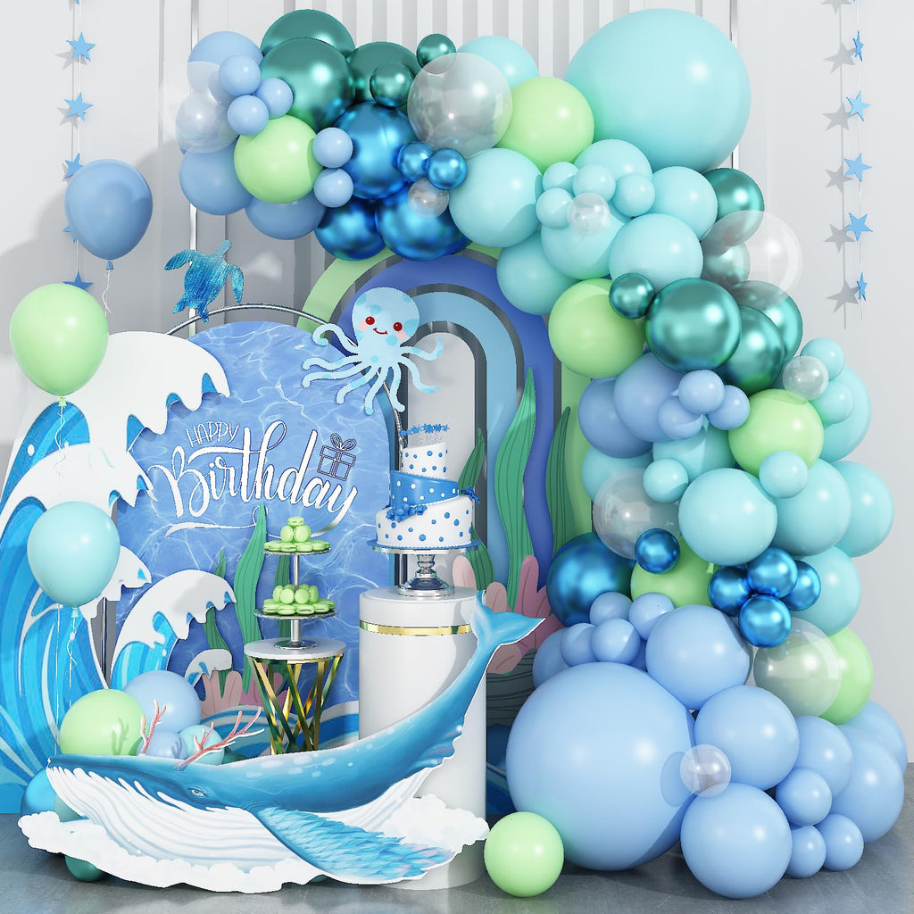 Dagelar Ocean Themed Balloon Arch Kit – 110 Pastel Blue, Teal & Lime Green Balloons for Under the Sea Party Decor