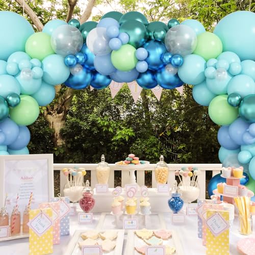 Dagelar Ocean Themed Balloon Arch Kit – 110 Pastel Blue, Teal & Lime Green Balloons for Under the Sea Party Decor