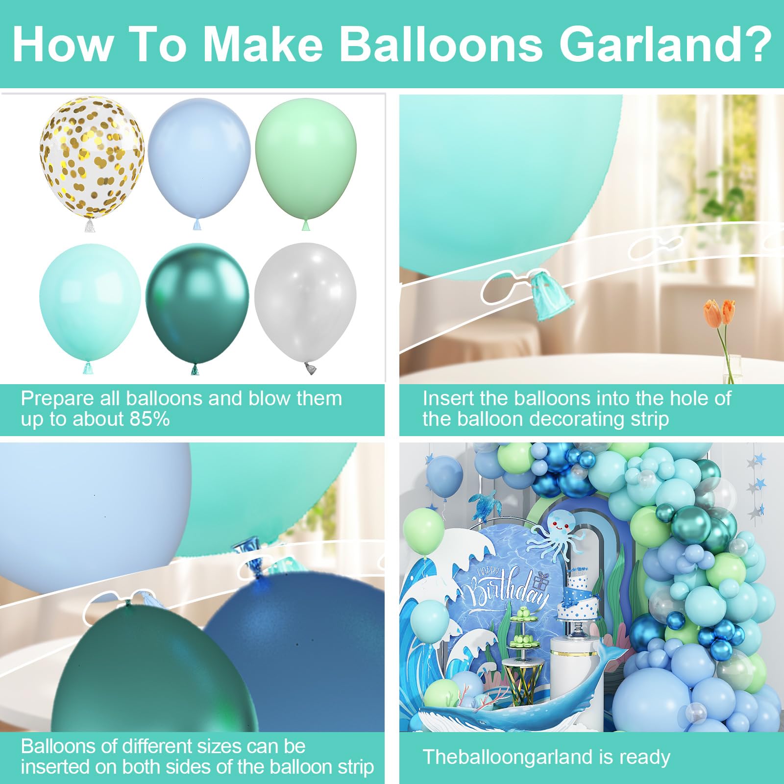 Dagelar Ocean Themed Balloon Arch Kit – 110 Pastel Blue, Teal & Lime Green Balloons for Under the Sea Party Decor