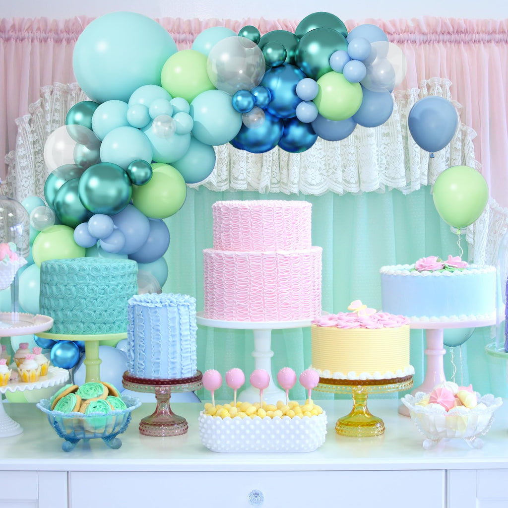 Dagelar Ocean Themed Balloon Arch Kit – 110 Pastel Blue, Teal & Lime Green Balloons for Under the Sea Party Decor