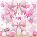 Dagelar Pink Bow Birthday Decor Kit - 38in Foil Balloons, Satin Bows, Banner for Girls Women Party