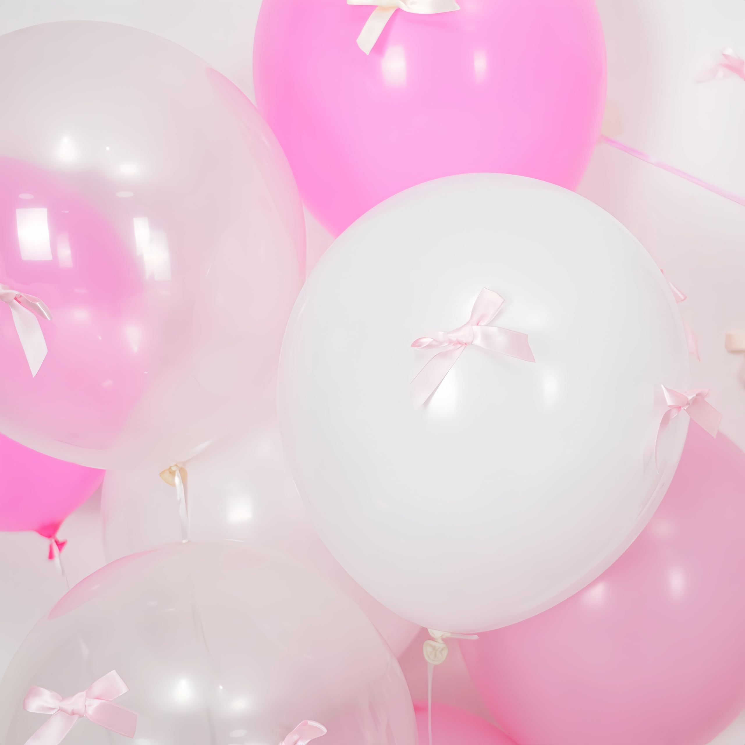Dagelar Pink Bow Birthday Decor Kit - 38in Foil Balloons, Satin Bows, Banner for Girls Women Party