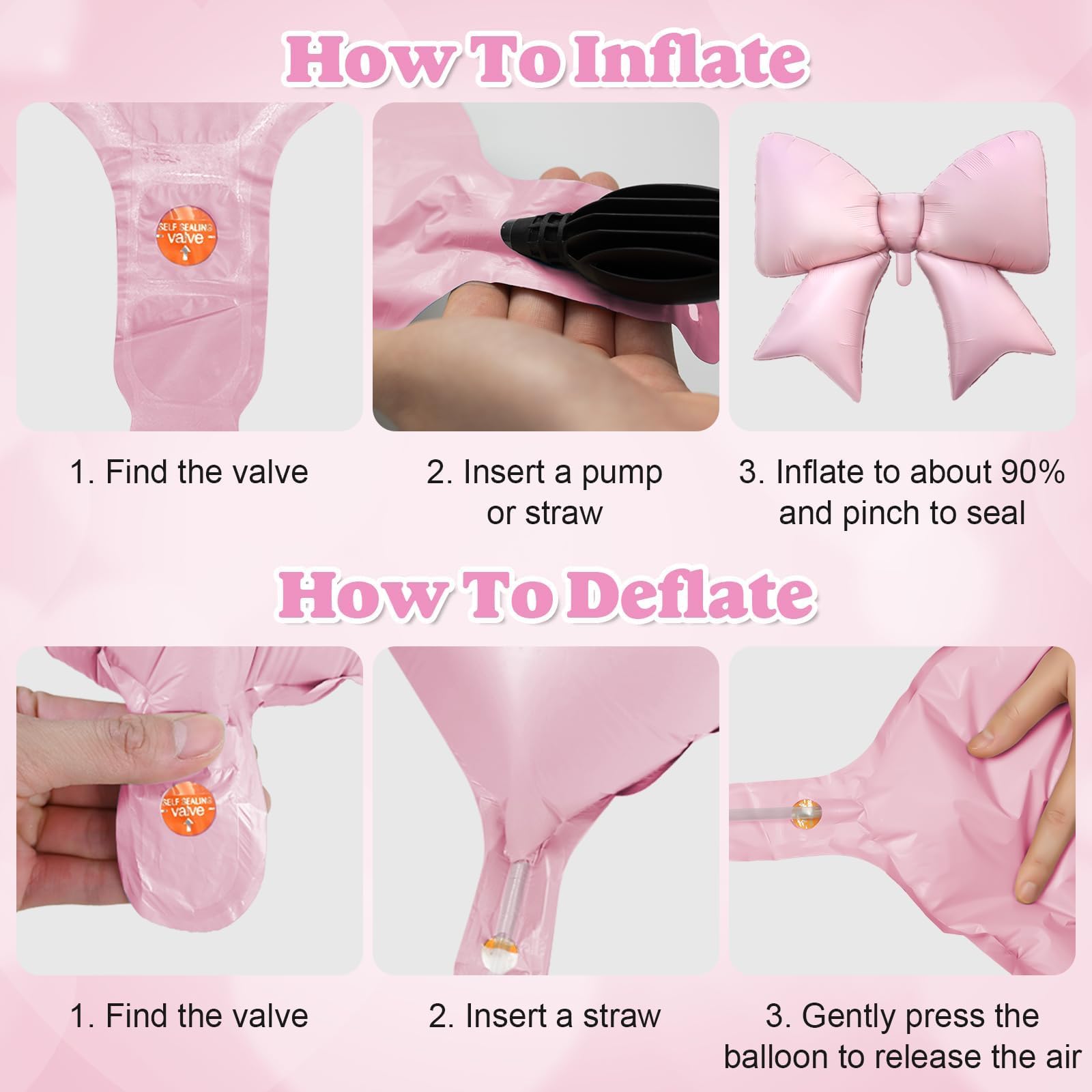 Dagelar Pink Bow Birthday Decor Kit - 38in Foil Balloons, Satin Bows, Banner for Girls Women Party