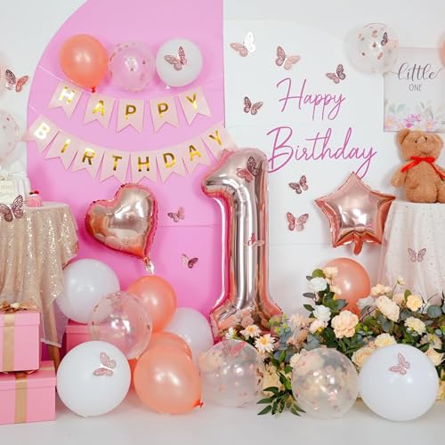 Dagelar Rose Gold 1st Birthday Decoration Set - 21 Piece Balloon Banner Kit for Girls