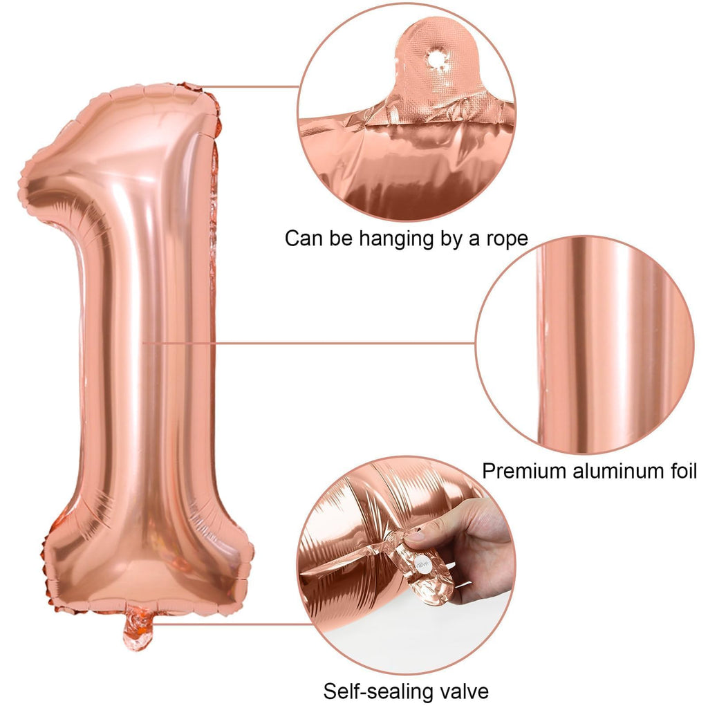 Dagelar Rose Gold 1st Birthday Decoration Set - 21 Piece Balloon Banner Kit for Girls