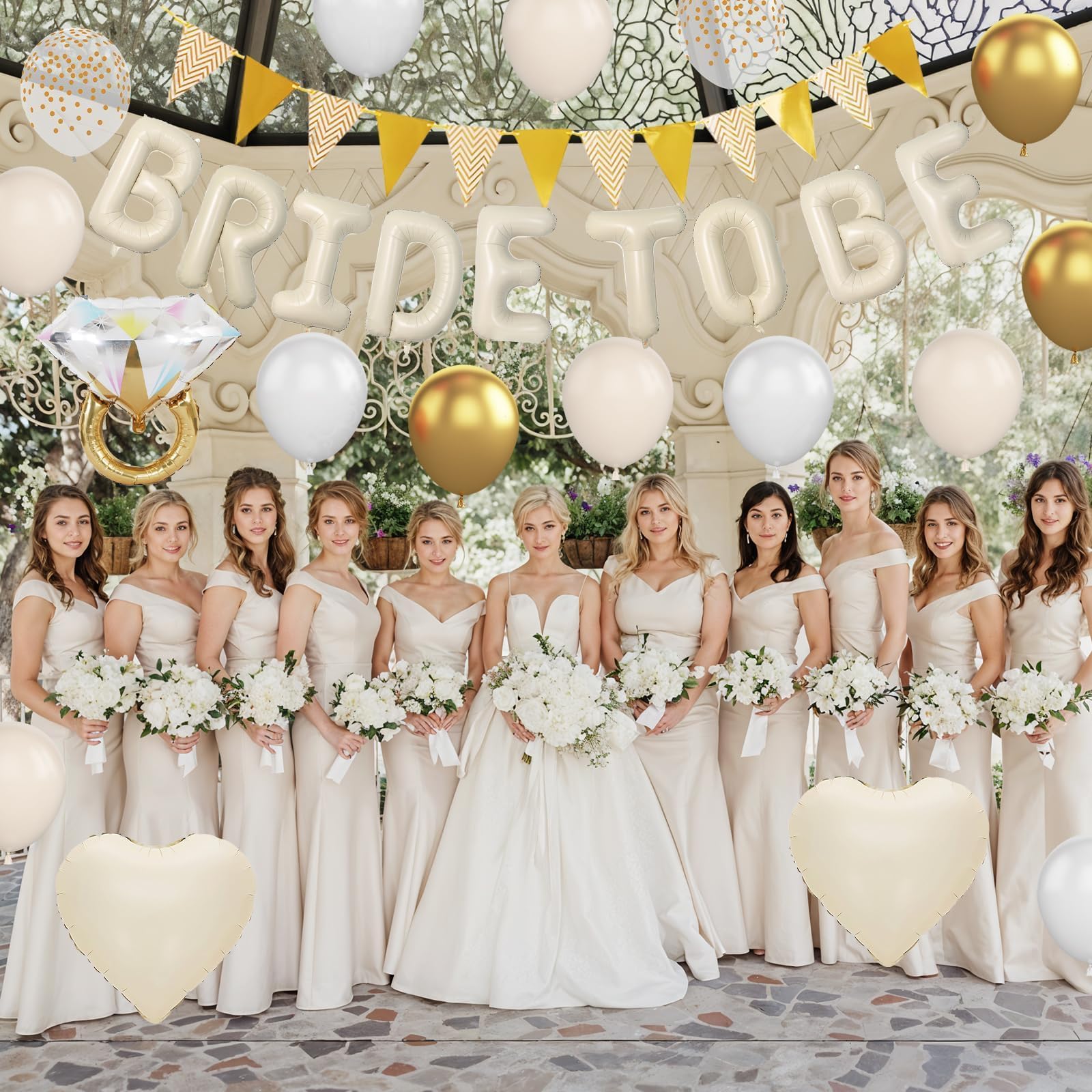 Dagelar Sand White Bachelorette Party Decorations Kit – Nude White Bride To Be Balloons with Gold Accents