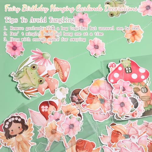 Daifunli 8-Pack Fairy Party Decorations - 45.3 inch Hanging Garlands with Butterfly, Mushroom, & Flower Cutouts