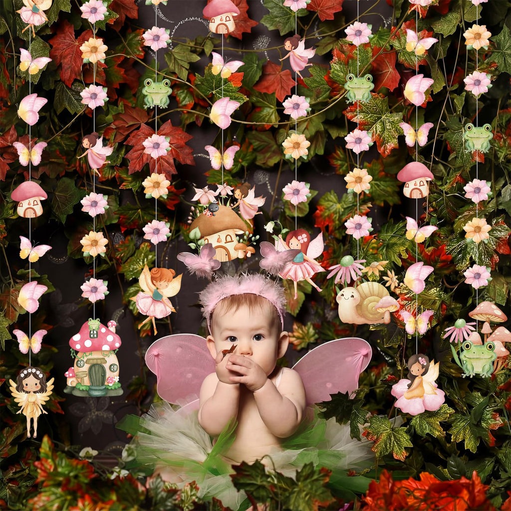 Daifunli 8-Pack Fairy Party Decorations - 45.3 inch Hanging Garlands with Butterfly, Mushroom, & Flower Cutouts