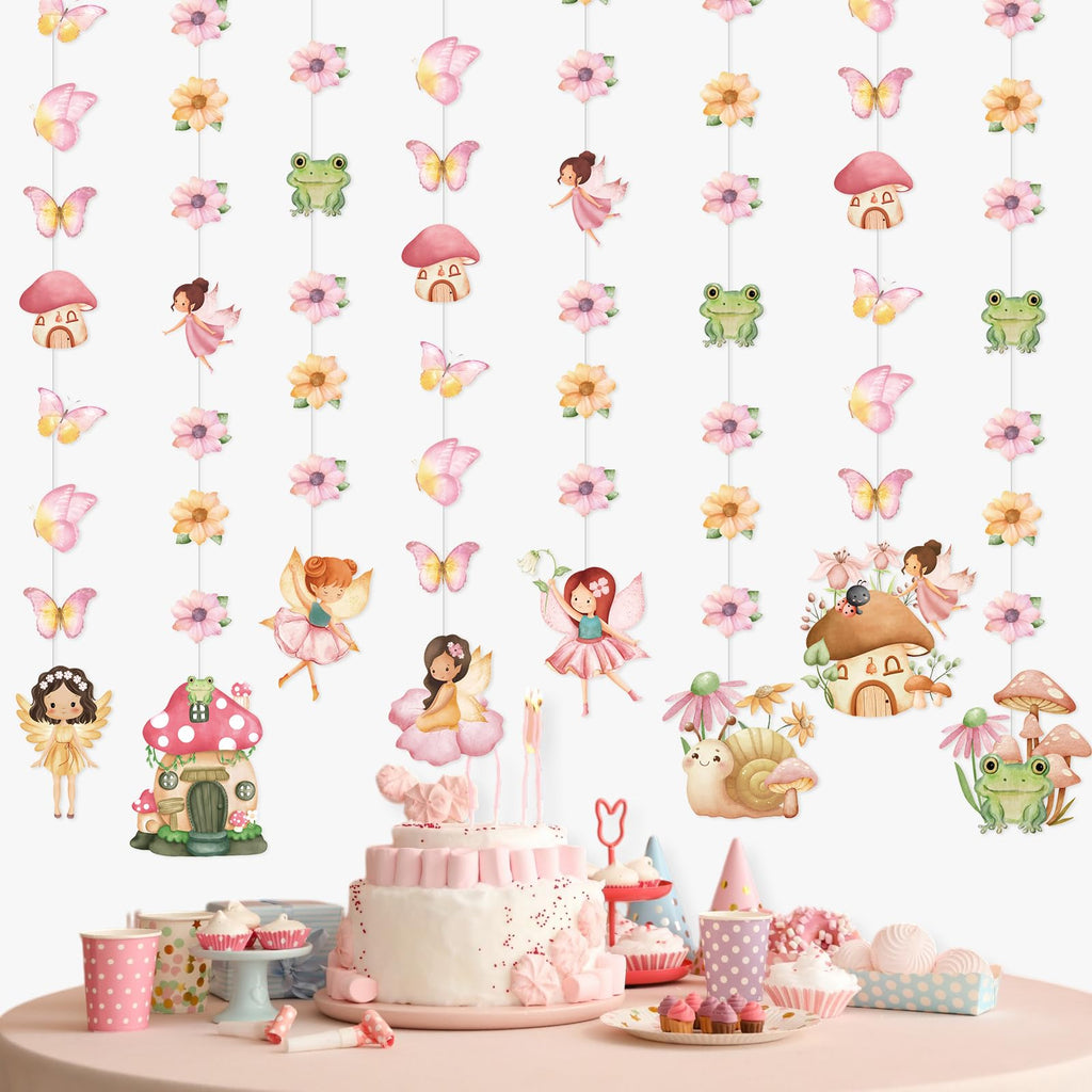 Daifunli 8-Pack Fairy Party Decorations - 45.3 inch Hanging Garlands with Butterfly, Mushroom, & Flower Cutouts