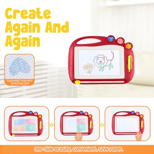 Daisiki Magnetic Drawing Board for Toddlers - 10.5x8 inch Doodle Pad with 3 Stamps and Anti-Lost Pen