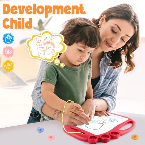 Daisiki Magnetic Drawing Board for Toddlers - 10.5x8 inch Doodle Pad with 3 Stamps and Anti-Lost Pen