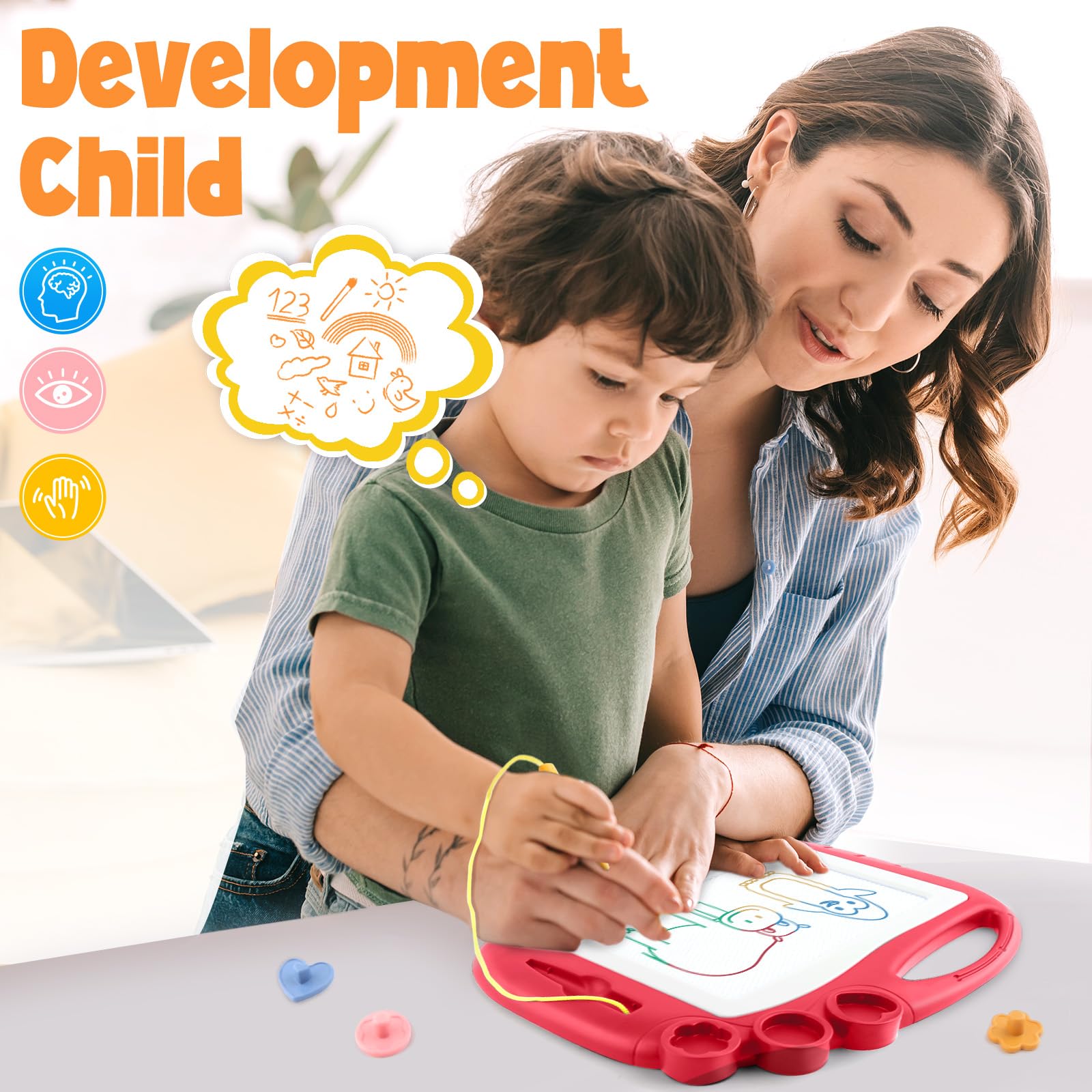 Daisiki Magnetic Drawing Board for Toddlers - 10.5x8 inch Doodle Pad with 3 Stamps and Anti-Lost Pen