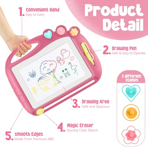 Daisiki Magnetic Drawing Board for Toddlers - Portable, Non-Toxic, BPA-Free Doodle Board with 3 Stamps and Sliding Eraser, Best Gift for 1-3 Year Old Boys Girls
