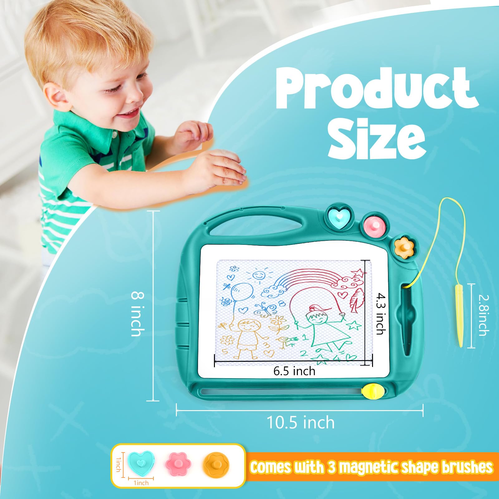 Daisiki Magnetic Drawing Board for Toddlers Ages 1-3 – Portable, Non-Toxic, with Stamps and Sliding Eraser