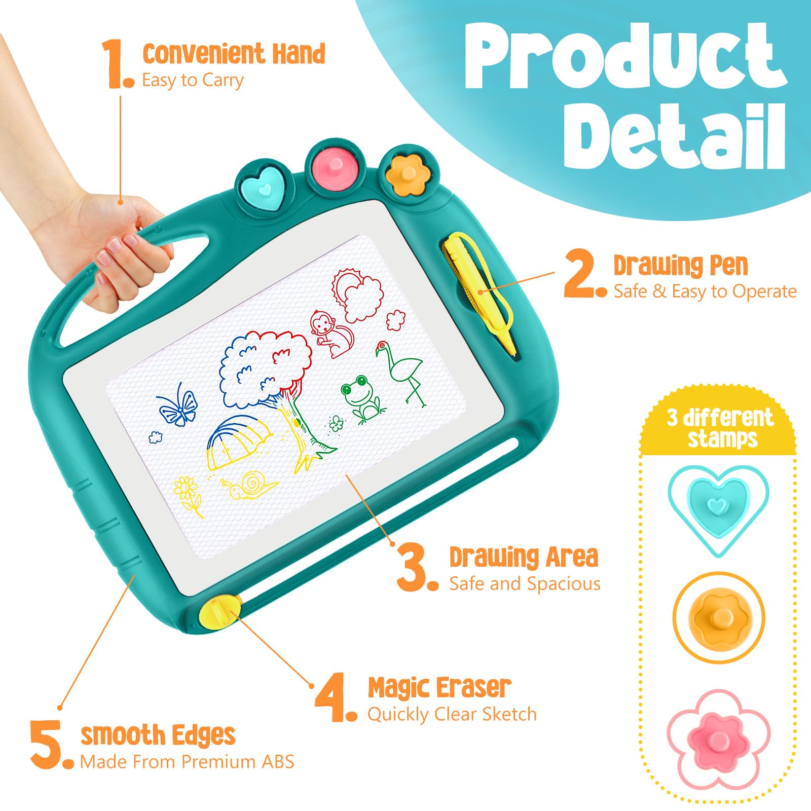 Daisiki Magnetic Drawing Board for Toddlers Ages 1-3 – Portable, Non-Toxic, with Stamps and Sliding Eraser