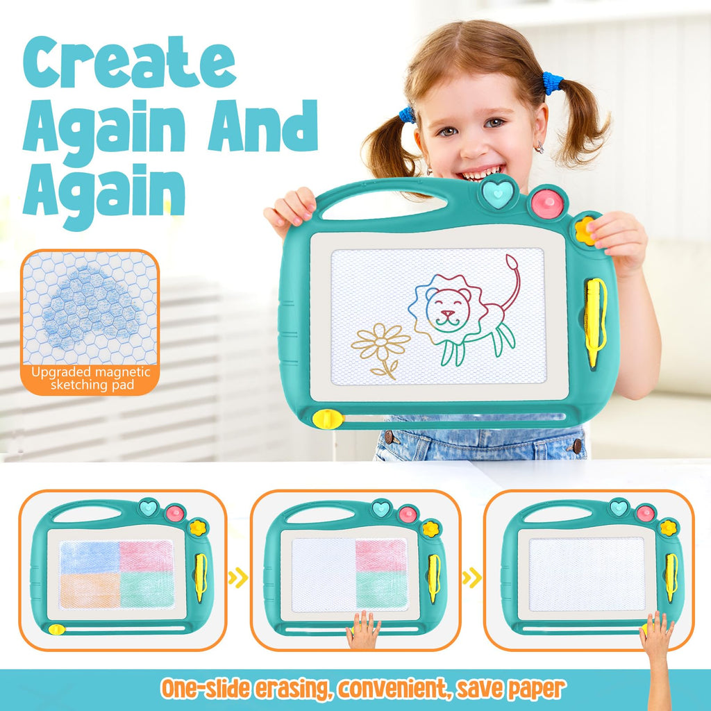 Daisiki Magnetic Drawing Board for Toddlers Ages 1-3 – Portable, Non-Toxic, with Stamps and Sliding Eraser