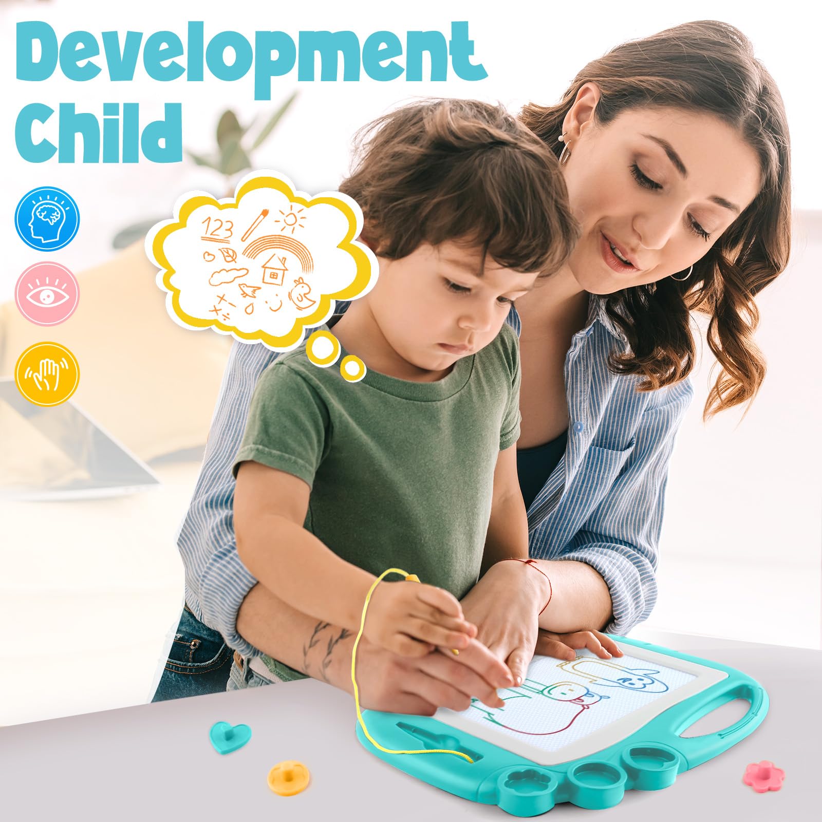 Daisiki Magnetic Drawing Board for Toddlers Ages 1-3 – Portable, Non-Toxic, with Stamps and Sliding Eraser