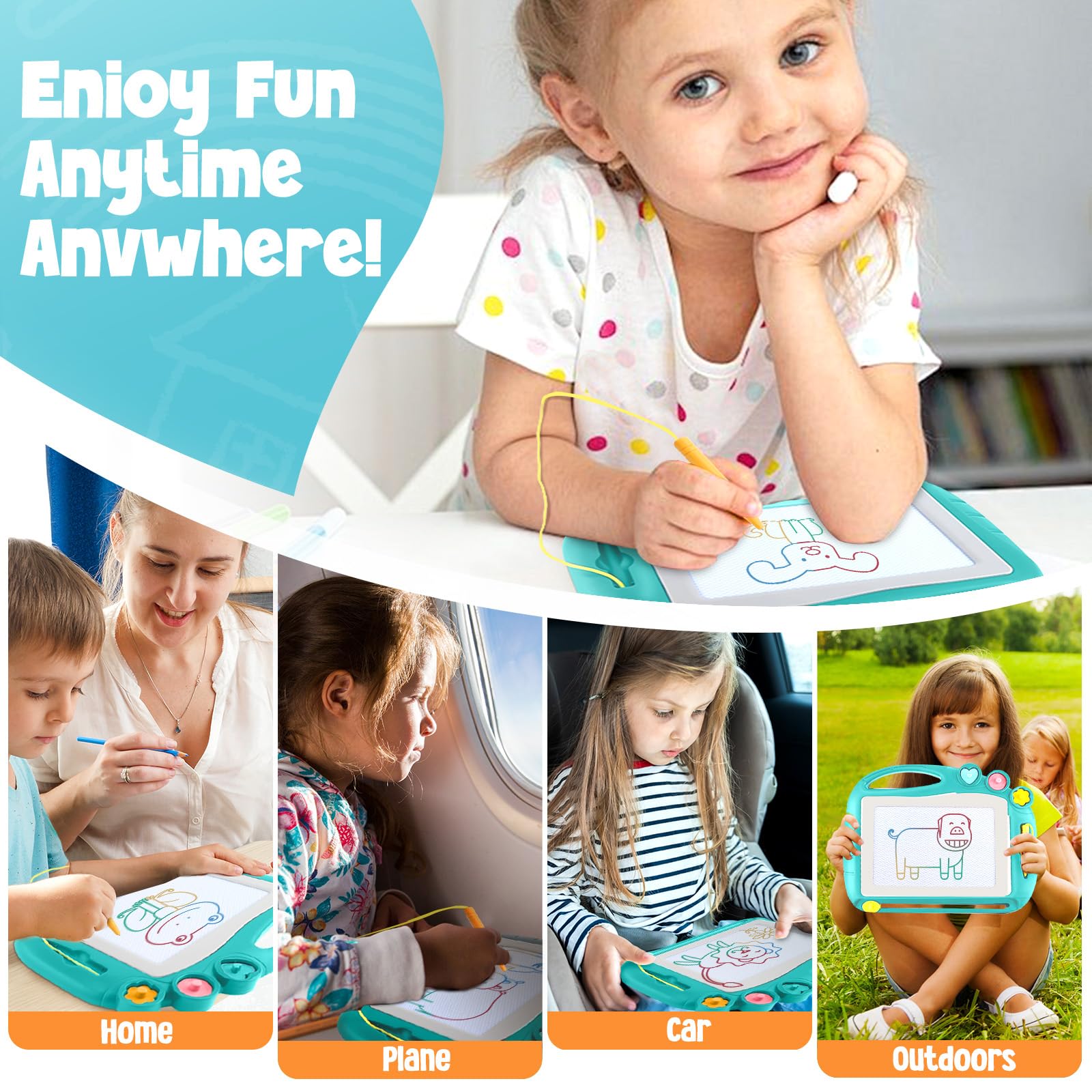 Daisiki Magnetic Drawing Board for Toddlers Ages 1-3 – Portable, Non-Toxic, with Stamps and Sliding Eraser