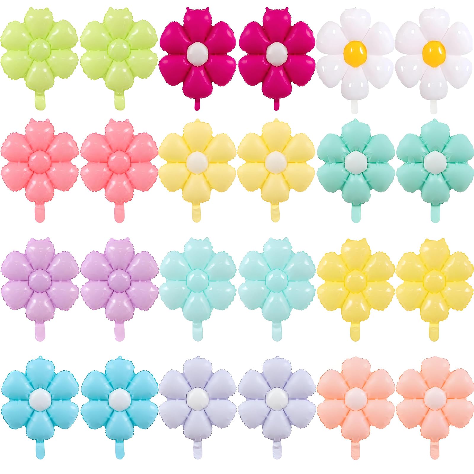 Daisy Flower Balloons 24-Pack – 12 Bright Colors Aluminum Foil for Party Decor