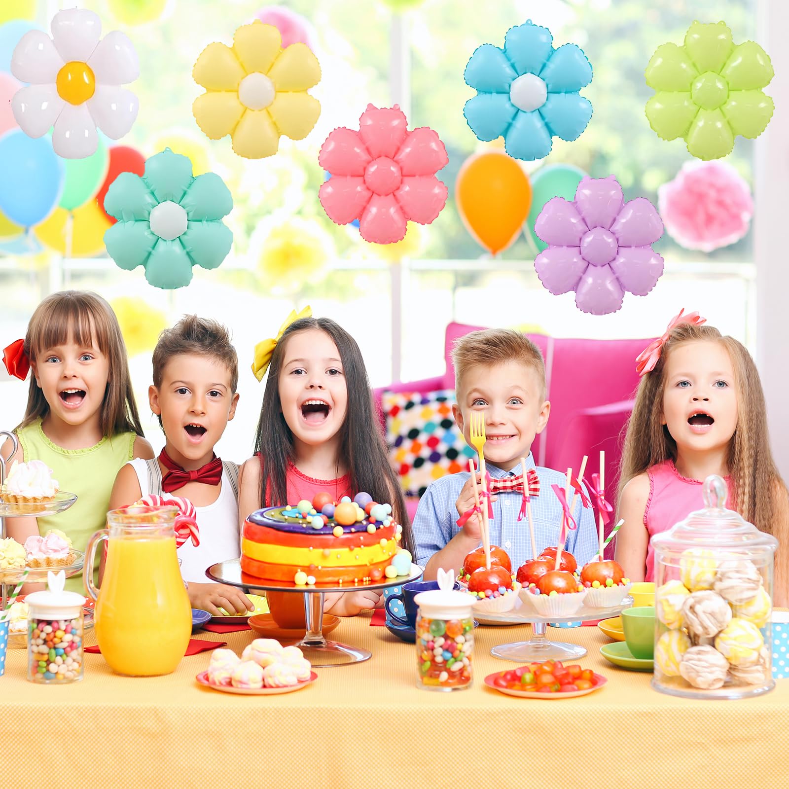Daisy Flower Balloons 24-Pack – 12 Bright Colors Aluminum Foil for Party Decor