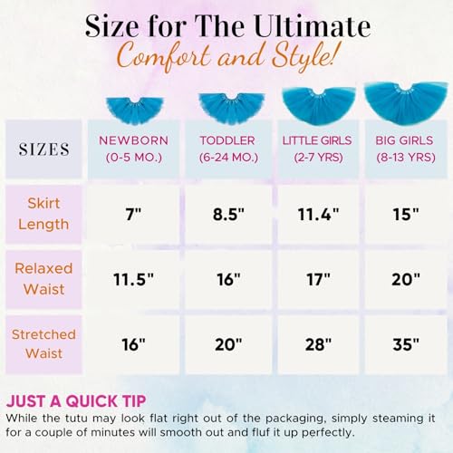 Dancina Tutu Skirt for Girls – Ages 0M to 13Y, Fluffy Tulle with Soft Elastic Waist