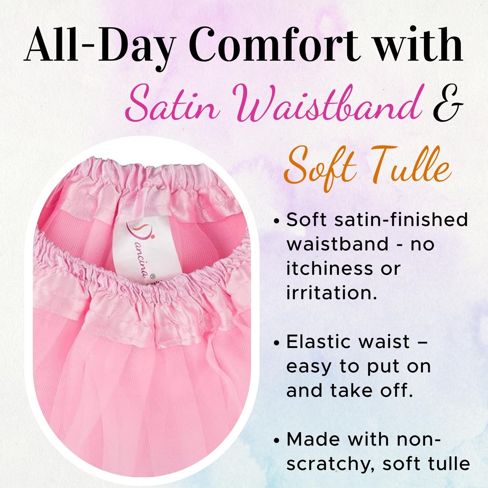 Dancina Tutu Skirt for Girls – Ages 0M to 13Y, Fluffy Tulle with Soft Elastic Waist