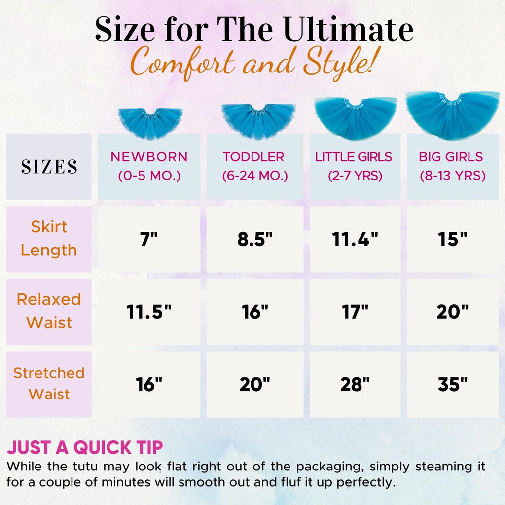 Dancina Tutu Skirt for Girls – Ages 0M to 13Y, Fluffy Tulle with Soft Elastic Waist