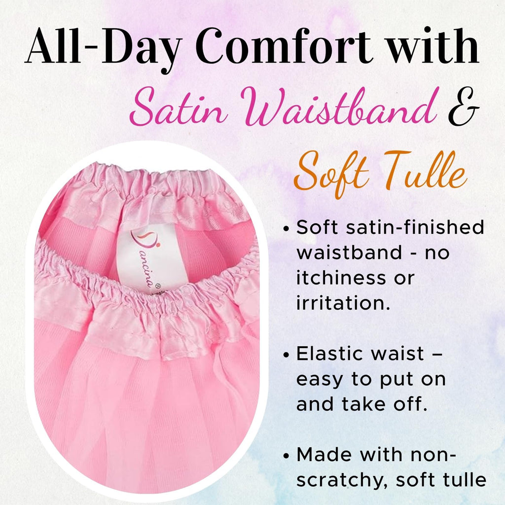 Dancina Tutu Skirt for Girls – Fluffy Tulle with Soft Elastic Waist, Sizes 0M to 13Y