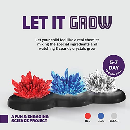 Dan&Darci Light-up Crystal Growing Kit - STEM Science Experiment for Kids Ages 6-12, Grow Red Blue Clear Crystals with LED Display