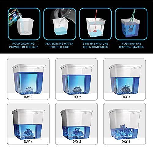 Dan&Darci Light-up Crystal Growing Kit - STEM Science Experiment for Kids Ages 6-12, Grow Red Blue Clear Crystals with LED Display