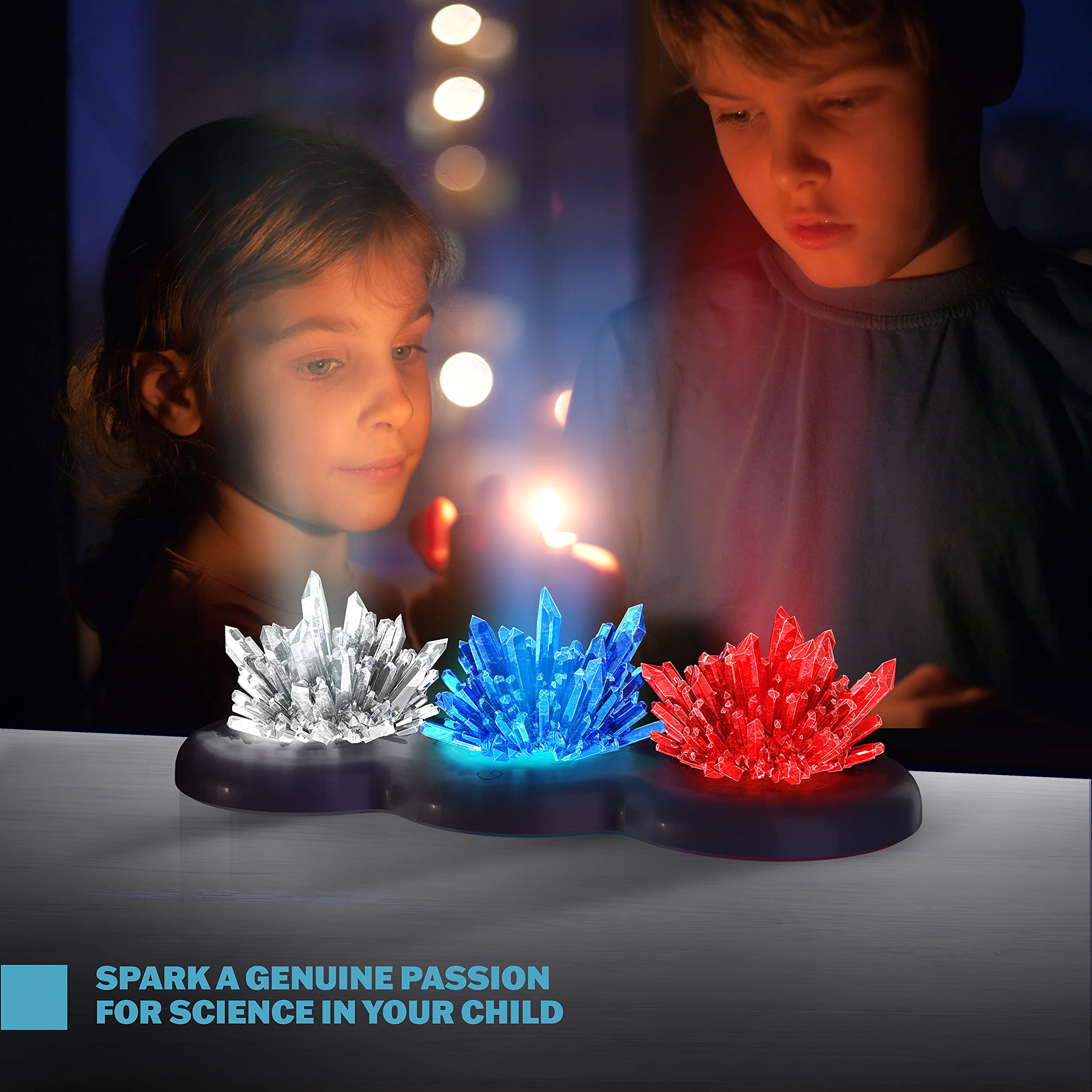 Dan&Darci Light-up Crystal Growing Kit - STEM Science Experiment for Kids Ages 6-12, Grow Red Blue Clear Crystals with LED Display