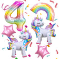 DANIUBE 6-Piece Unicorn Balloon Set – Self-Standing Unicorn, Rainbow, Number 4 & Star Foil Balloons for Girl's 4th Birthday Party Decorations