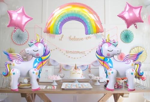 DANIUBE 6-Piece Unicorn Balloon Set – Self-Standing Unicorn, Rainbow, Number 4 & Star Foil Balloons for Girl's 4th Birthday Party Decorations