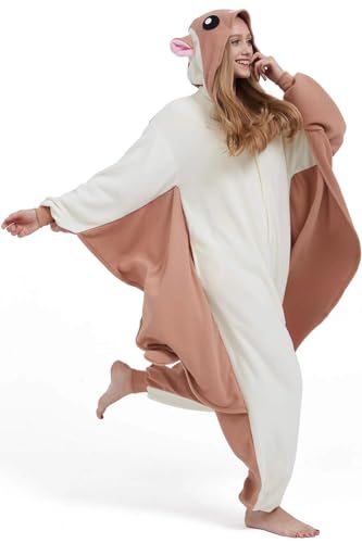 DarkCom Flying Squirrel Onesie – Flannel Animal Costume for Kids and Adults, Halloween Pajamas