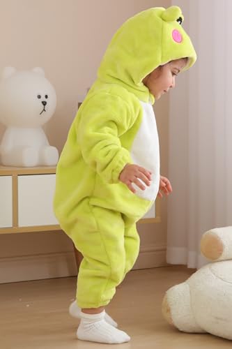 DarkCom Unisex Baby Frog Costume Onesie – Soft Flannel Hooded Romper for Halloween, Christmas & Daily Wear
