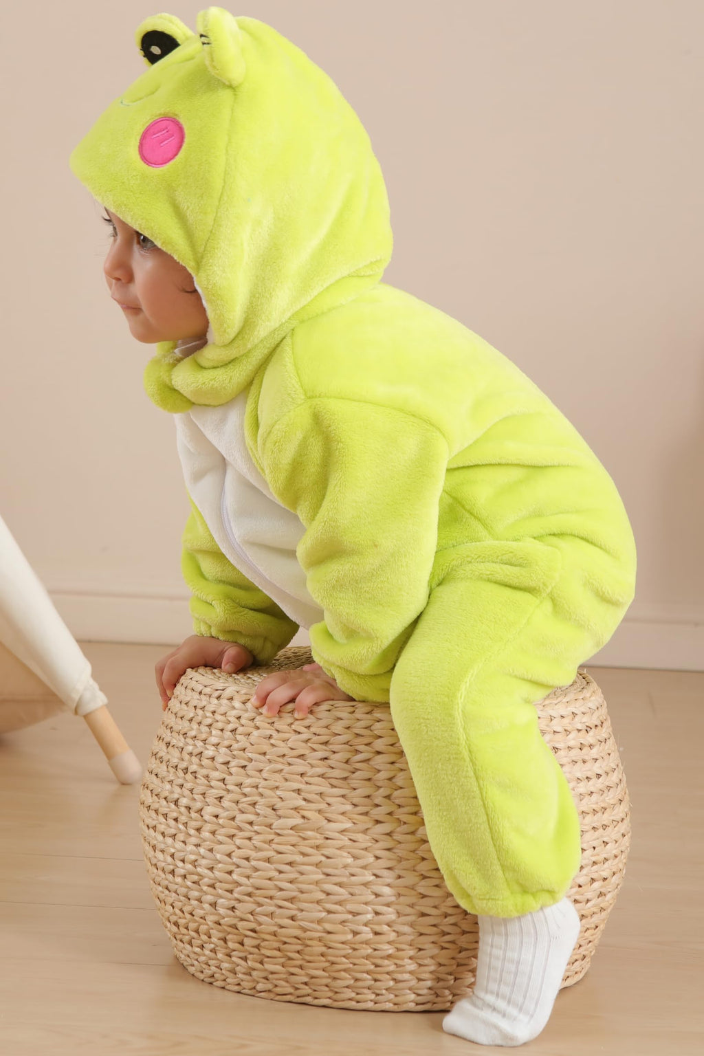 DarkCom Unisex Baby Frog Costume Onesie – Soft Flannel Hooded Romper for Halloween, Christmas & Daily Wear