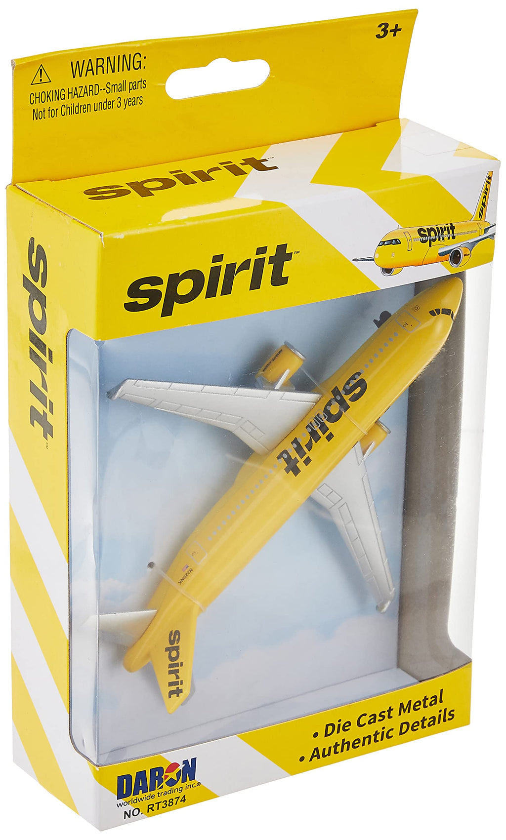 Daron Die-Cast Spirit Airlines Airplane Toy - 5.75" Metal Model with Rolling Wheels