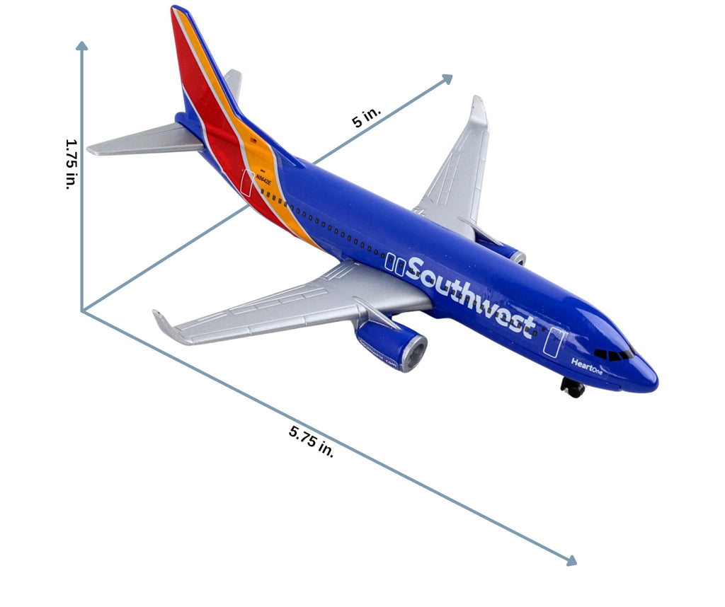 Daron Southwest Airlines Die-Cast Metal Toy Airplane – 5.75-Inch Model with Rolling Wheels for Kids 3+