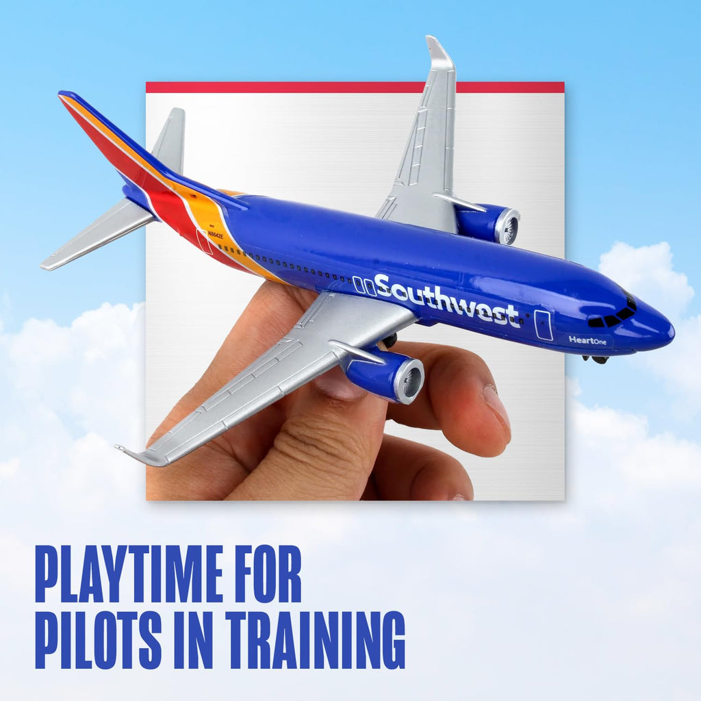 Daron Southwest Airlines Die-Cast Metal Toy Airplane – 5.75-Inch Model with Rolling Wheels for Kids 3+