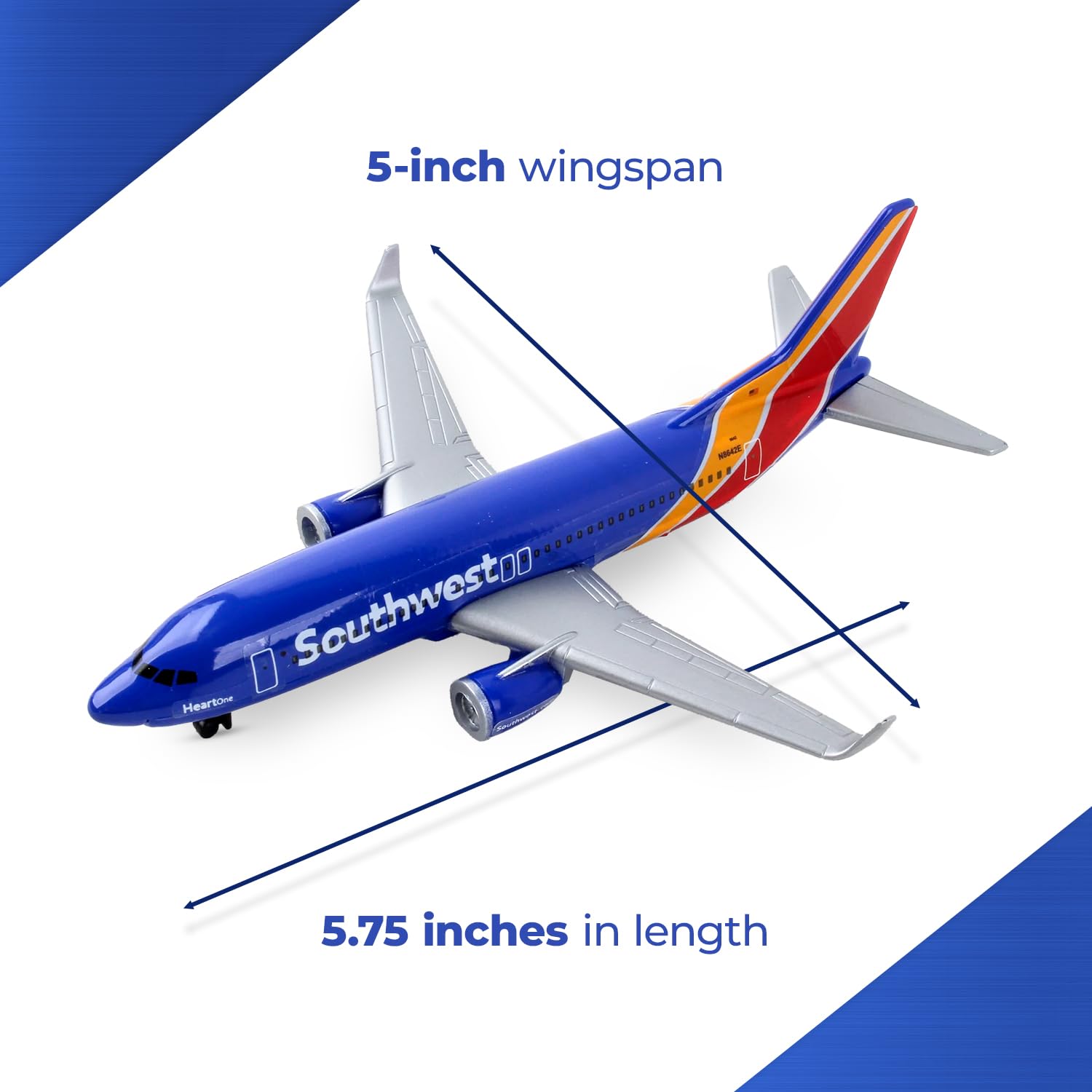 Daron Southwest Airlines Die-Cast Metal Toy Airplane – 5.75-Inch Model with Rolling Wheels for Kids 3+