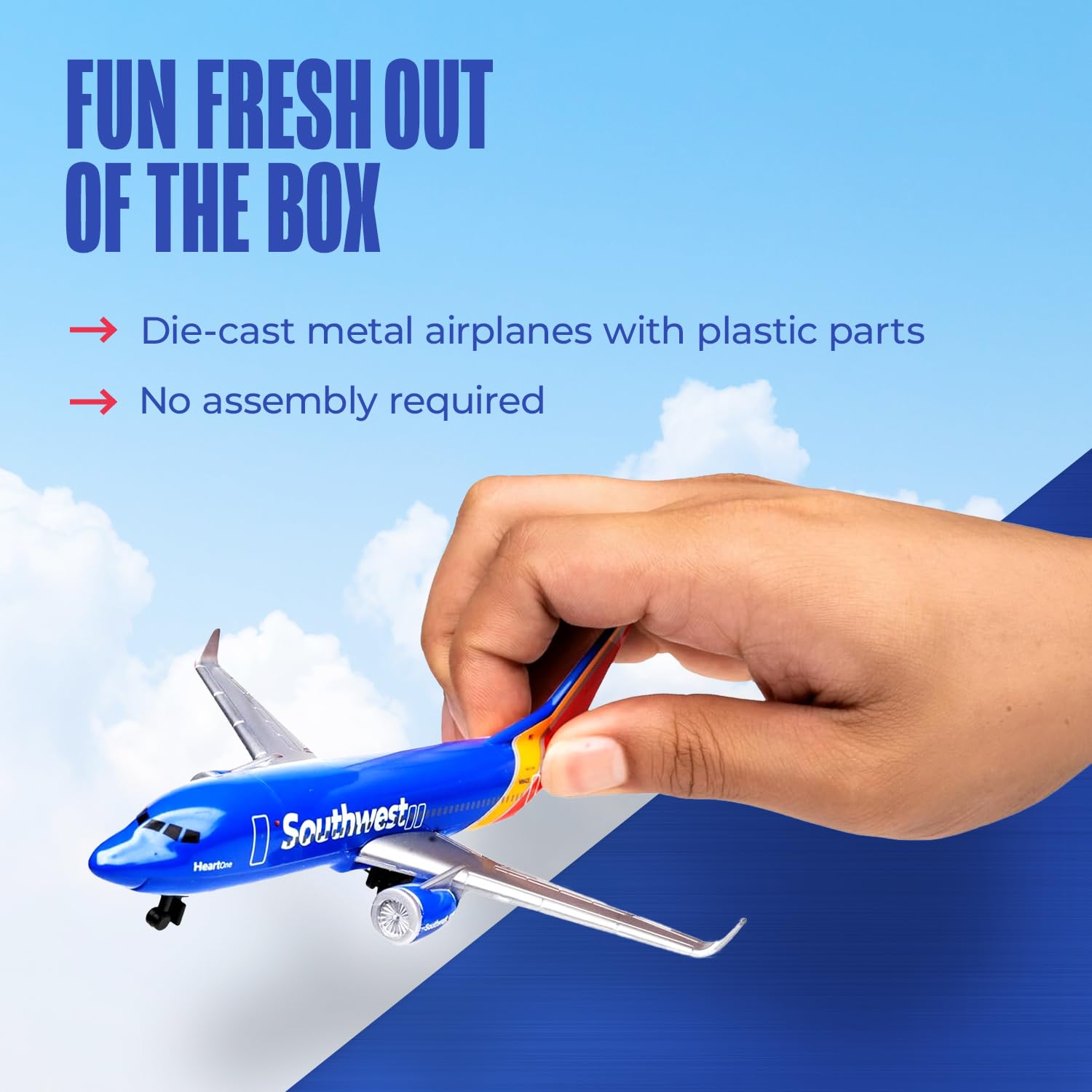 Daron Southwest Airlines Die-Cast Metal Toy Airplane – 5.75-Inch Model with Rolling Wheels for Kids 3+