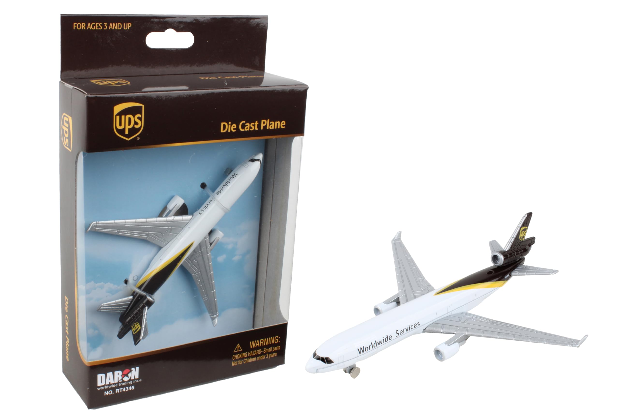 Daron UPS MD-11 Die-Cast Metal Toy Airplane – 5.75-Inch Model with Rolling Wheels for Kids Ages 3+