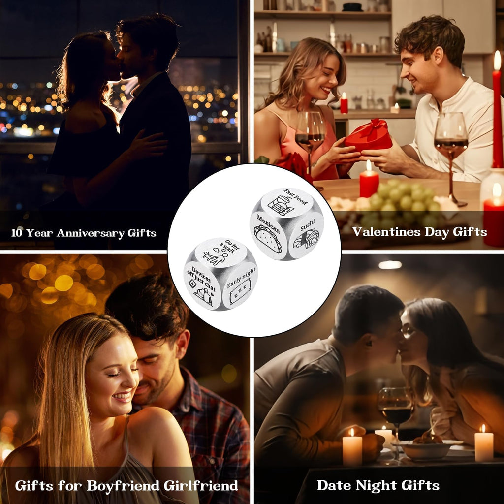 Date Night Decision Dice: Funny Food & Movie Dice for Couples, 10th Tin Anniversary Gift