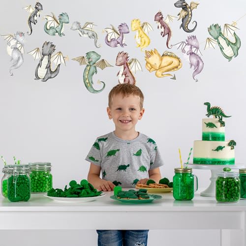 DazzleDaisy Watercolor Dragon & Knight Banners – 2-Piece Gold Foil Cutout Party Décor